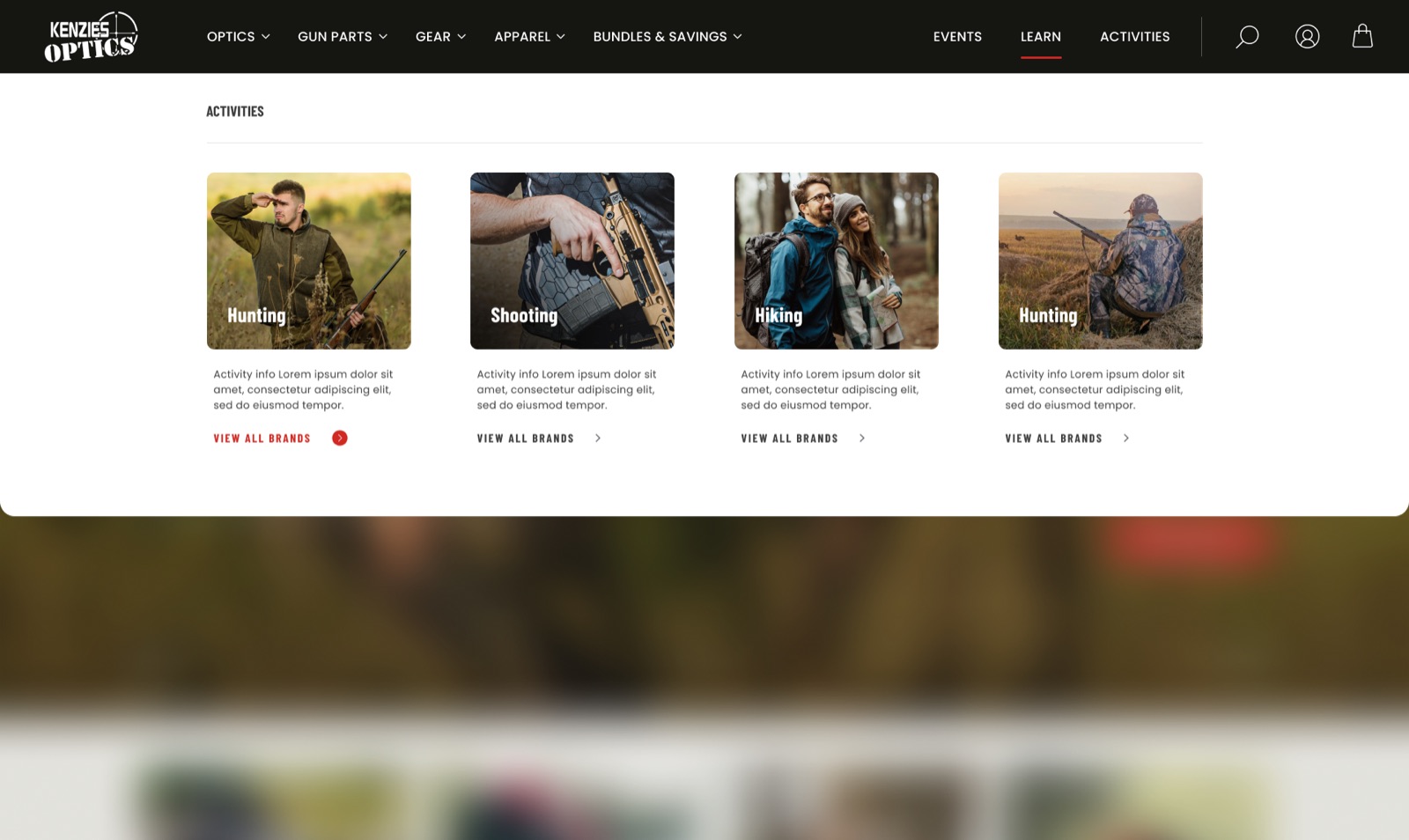 Kenzies Optics mega menu design