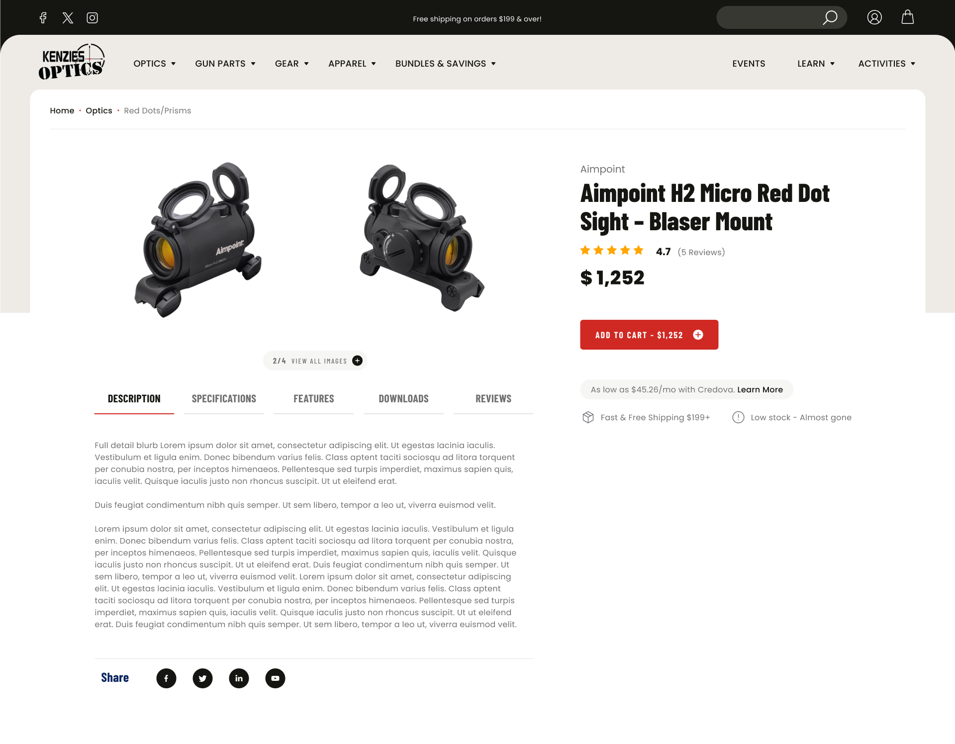 Kenzies Optics product page