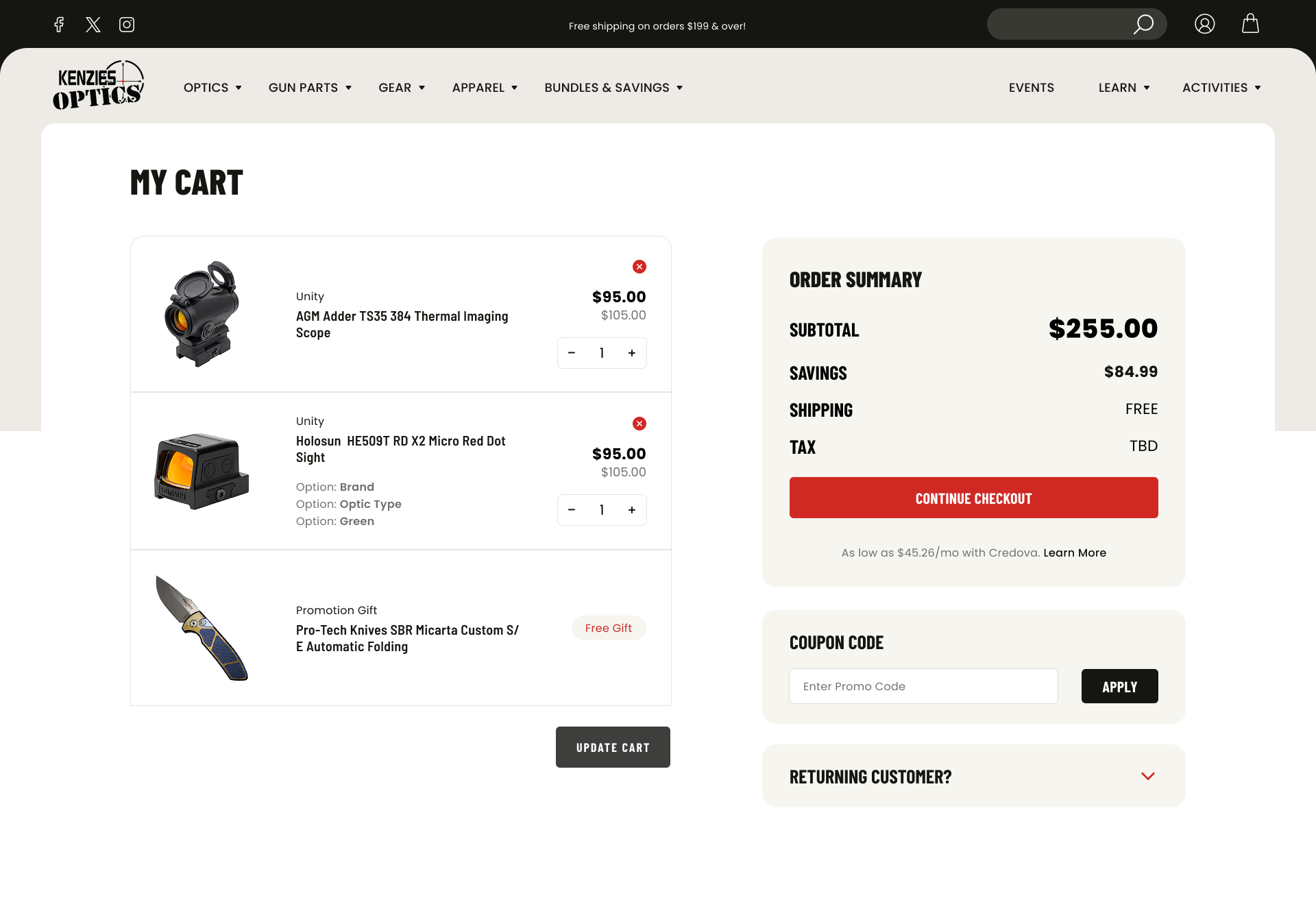 Kenzies Optics shopping cart